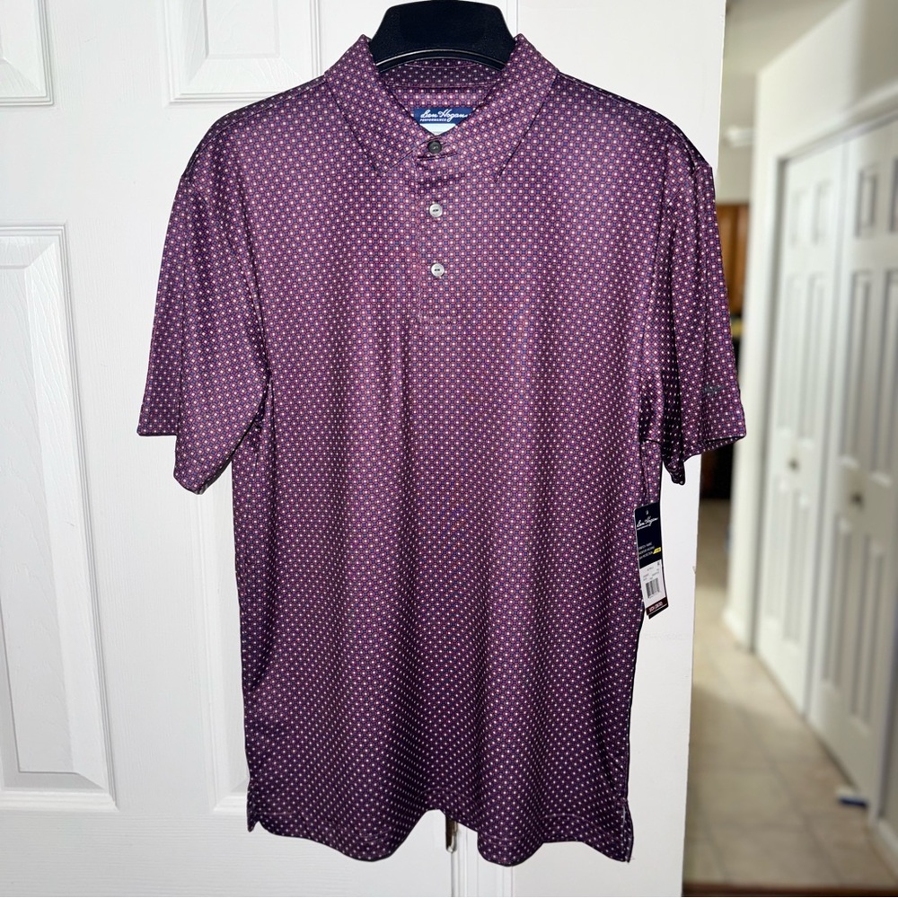 Ben Hogan Mens Performance Golf Polo Shirt NWT Allover Geo Print Burgundy Size S - Picture 5 of 12